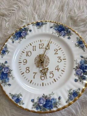 Decorative Blue Floral Porcelain Wall Clock - Gold Accents
